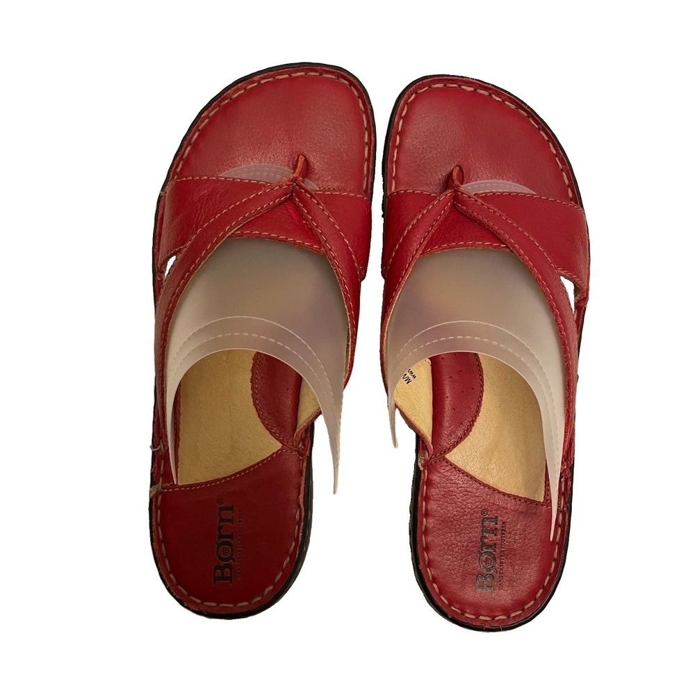 Børn Women's 8 M/W EU 39 Red Leather Stitched Comfort Thong Slip-On Sandals